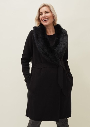 Phase Eight Edessa Fur Collar Wrap Coats Black USA | 4658103-VF